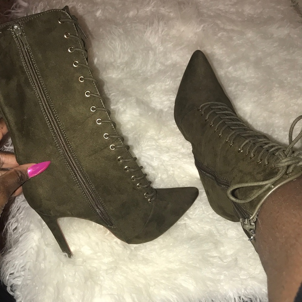 Army green ankle booties